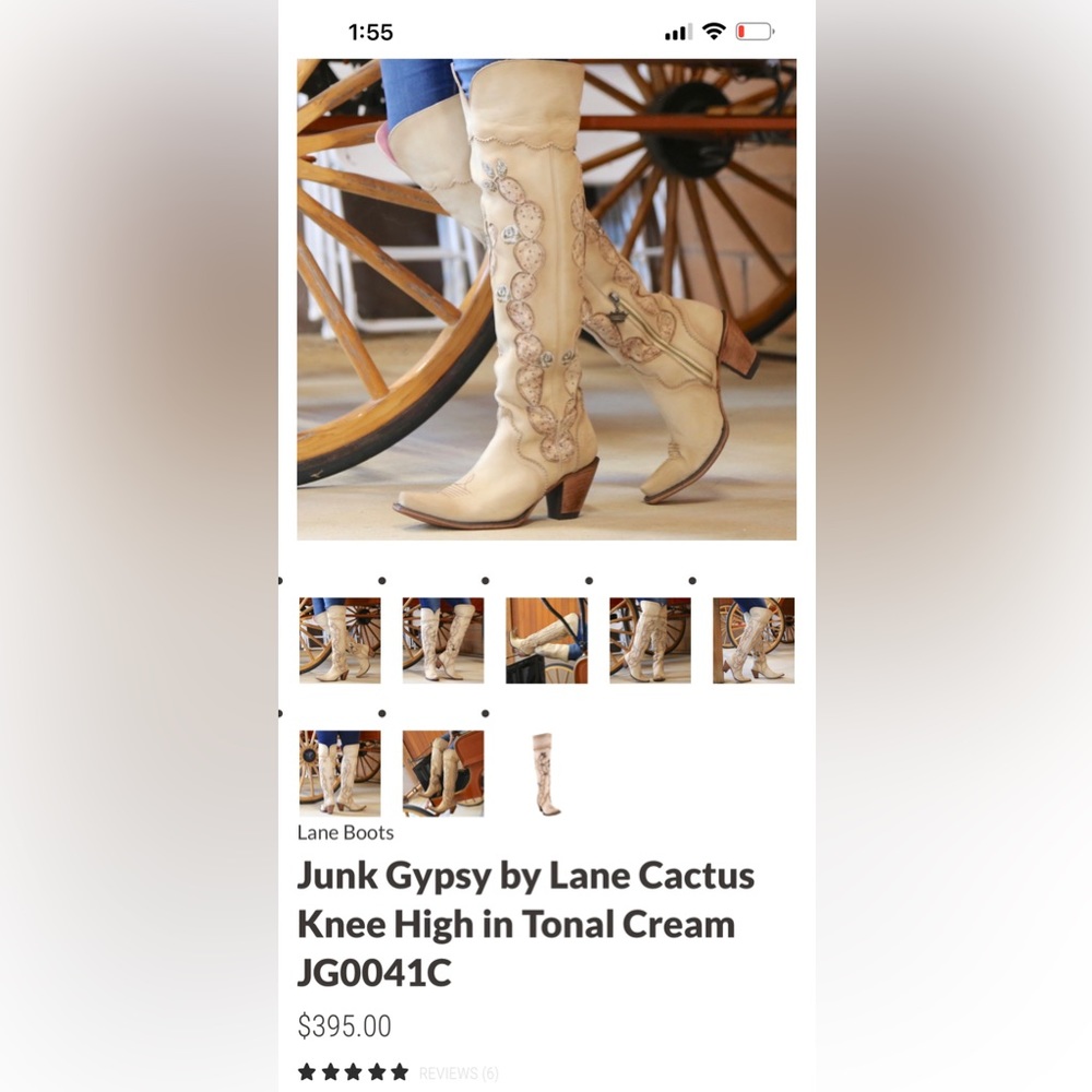 Junk Gypsy by Lane “Hard to Handle” over the knee cowgirl boot in tonal cream